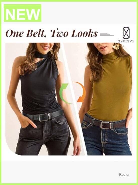 Reversible Leather Belt with Rotated Metal Buckle - Adjustable Width main image 6